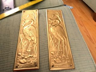 Stunning Arts And Crafts Heron Brass Door Push Plates