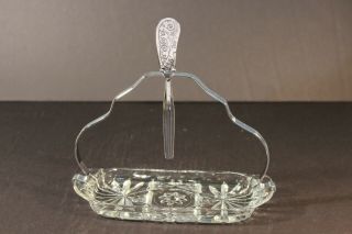 Vtg Glass Butter Dish With Handle And Butter Knife C10