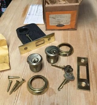 Nos Vintage Lockwood Entry Mortise Lock W/2 Cylinders - Keys Bright Brass