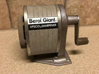 Vintage Berol Giant Apsco Pencil Sharpener Hand Crank Wall Desk Mount Usa