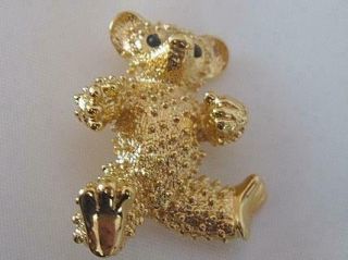 Vintage D’orlan Boucher Spiked Teddy Bear Brooch Pin Glass Eyes Gold Tone