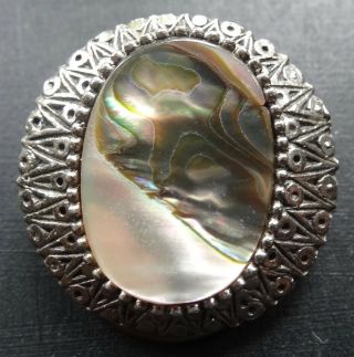 Vintage Abalone Shell Modernist Silver Tone Scarf Ring Clip - N89