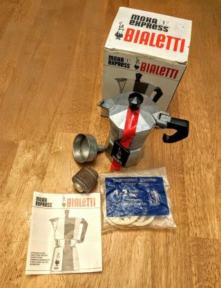 Vintage Bialetti Moka Express 1 Cup Espresso Coffee Maker W/ Paperwork Box Rings