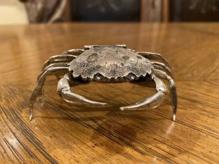 Collectible Sterling Solid Silver 800 Crab Snuff Box/ Salt Cellar Figurine.