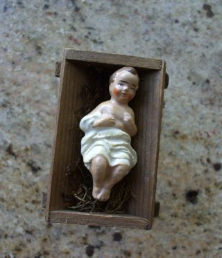 Vintage German Nativity Figure Baby Jesus Wood Manger Plaster Compo Fine Detail