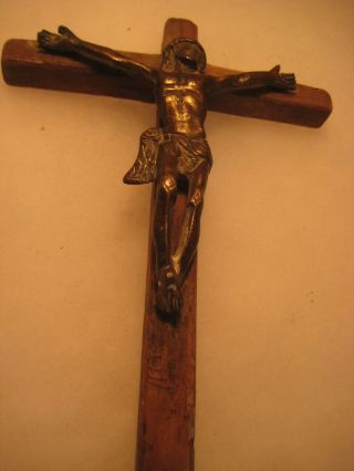 Vintage Very Old Wooden Cross With Antique Brass Or Copper Jesus,  Crucifix
