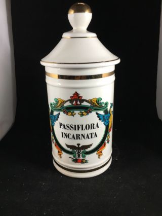 Vintage Apothecary Pharmacy Porcelain Jar Vessel.  Passiflora Incarnata