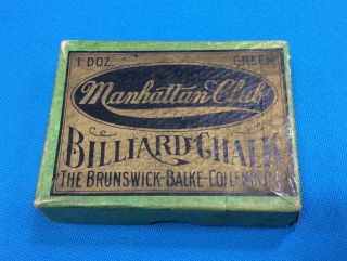 Antique Brunswick Manhattan Club Billiard Chalk Brunswick Balke Collender W/ Box