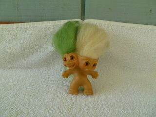 Vintage Uneeda 1965 Two Headed Troll Doll Green And White Hair
