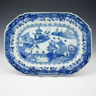 Antique Chinese Porcelain Blue & White Oriental Scene Serving Plate - Lovely