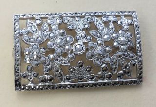 Vintage Sterling Silver 925 Marcasite Floral Pin Eus6