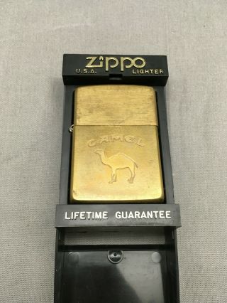 Zippo Camel Lighter Solid Brass Camel On Front 1991 W/ Display Case