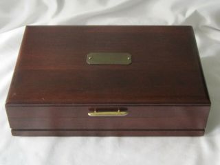 Vintage Solid Mahogany Wood Jewelry Box Storage Chest Organizer Brass Plate Exc.