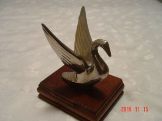 Vintage Art Deco Metal Flying Swan Cormorant Hood Ornament Ribbed Wings Rat Rod