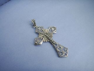 Old Vintage Sterling Silver Large Victorian Style Cross Pendant Pierced Detail.