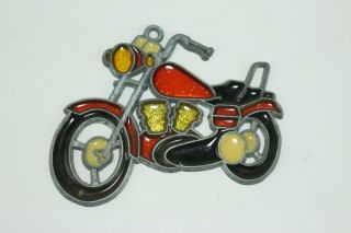 Vintage 4.  25 " Stained Glass Motorcycle Biker Sun - Catcher Window Hanging