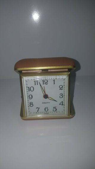 Vintage Equity Folding Travel Alarm Clock Wind - Up Glow - In - The - Dark