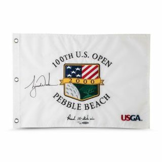 Tiger Woods Signed 2000 Us Open Flag & Record 15 Stroke Win Insc - Le Of 500