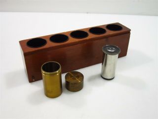 Vintage Wooden Microscope Eyepiece Holder With 4x Eyepiece And Eyepiece Case