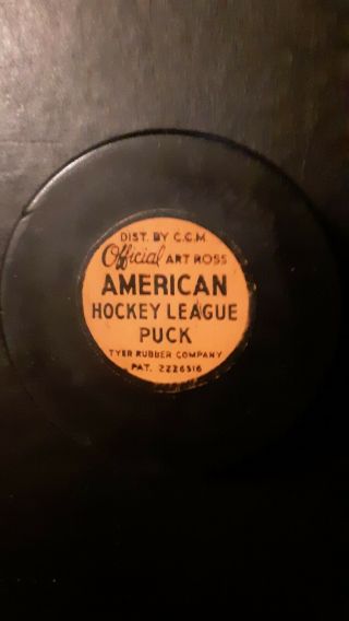 Vintage American Hockey League Ahl Tyer Rubber Company Official Art Ross Puck