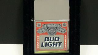 Zippo Bud Light Label Budweiser Anheuser Busch High Polish Chrome Lighter