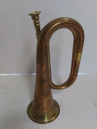 Vintage 11 Inch Copper Bugle with Brass Fittings & Mouthpiece 2