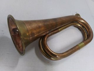 Vintage 11 Inch Copper Bugle with Brass Fittings & Mouthpiece 3