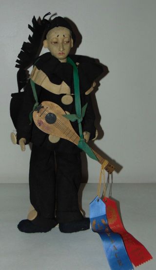 Rare Antique Lenci Character Doll Pierrot With Mandolin