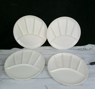 4 Vintage Gourmet International White Ceramic Divided Fondue Sushi Plates Round
