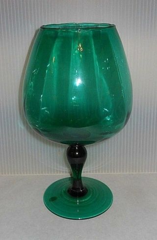 Mid Century Modern Vintage Enesco Teal Brandy Snifter Glass Rose Bowl Vase
