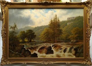 Thomas Spinks 19th C.  Signed Antique Welch River Landscape Oil Painting