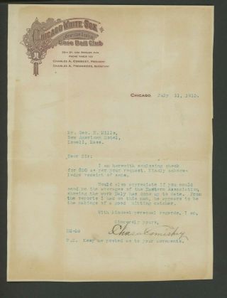 Charles Comiskey Typed Letter Signed From 1913 On White Sox Letterhead Jsa Loa