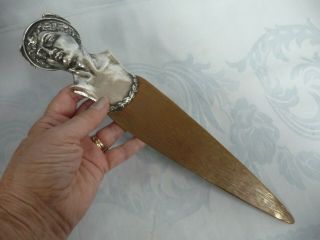 Huge Antique Bronze & Silver Page Turner/letter Opener W/figural Head