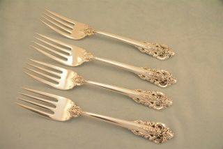 4 Wallace Grande Baroque Sterling Silver 6 - 1/2 " Salad Forks No Monogram