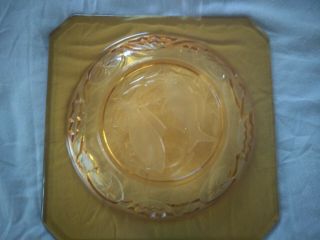 Vintage Art Deco Bagley Amber Glass Square Plate/Dish Fish & Water Lily Design. 2
