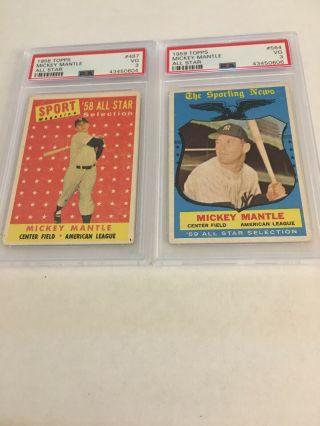 1958,  1959 Topps Mickey Mantles Psa 3 2 Cards.  487,  564