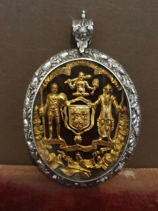 Antique Victorian Oversized Ancient Order Of Druids Silver Locket - 1886
