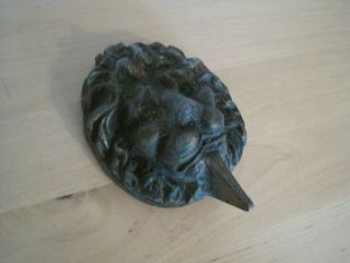 Vintage Solid Brass Door Knocker 9cms Lions Head Antique With Patina