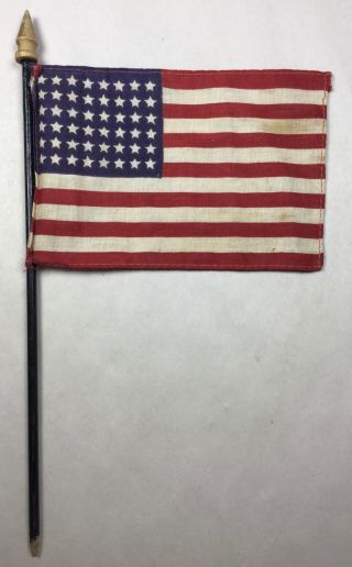 Vintage Wwii Usa Miniature 48 Star Cloth Flag On Wooden Pole Ww2 Military Flag