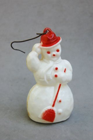 Snowman Christmas Ornament Vintage Hard Molded Plastic 3 1/4 " Metal Hook Irwin?