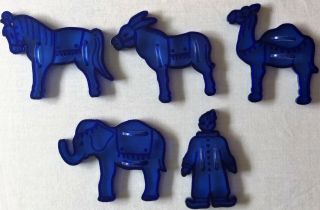 Set Of 5 Vintage Domar Transparent Blue Plastic Circus Cookie Cutters