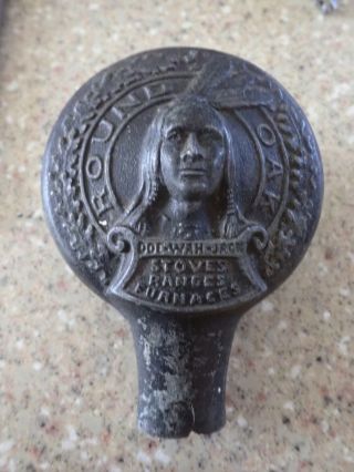Antique Round Oak Stove Topper With Indian Head Cast Iron Double Sided
