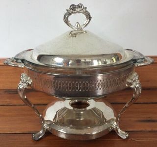 Vtg Stainless Steel Silver Plated Chafing Buffet Serving Dish W/ Glass Insert