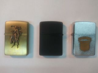 3 Vintage Zippo Lighters With Boxes.  Brass