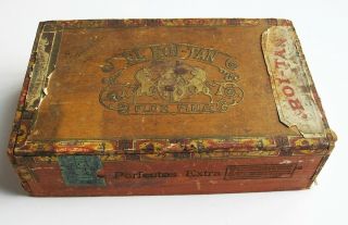 El Roi - Tan Flor Fina Cigar Box Vintage Wood 1910 Or 1920 Era Wooden 15 Cent