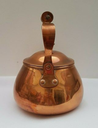 Vintage Copper Kettle with Wooden Handle 20cm High 2