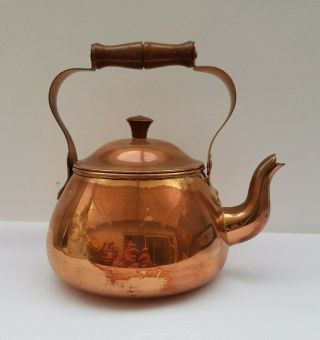 Vintage Copper Kettle with Wooden Handle 20cm High 3