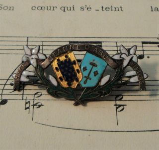 Antique French Enameled Joan Of Arc Pin / Brooch C1920