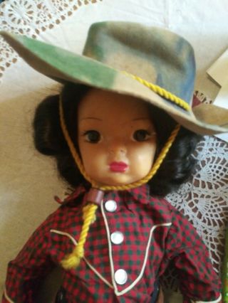 Vintage Terri Lee Doll Fantastic Black/dk.  Brown Hair And Western Outfit 16 Inch