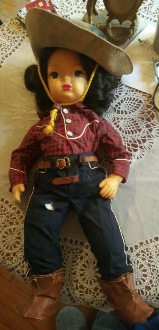 Vintage Terri Lee Doll Fantastic Black/Dk.  Brown Hair and Western Outfit 16 inch 2